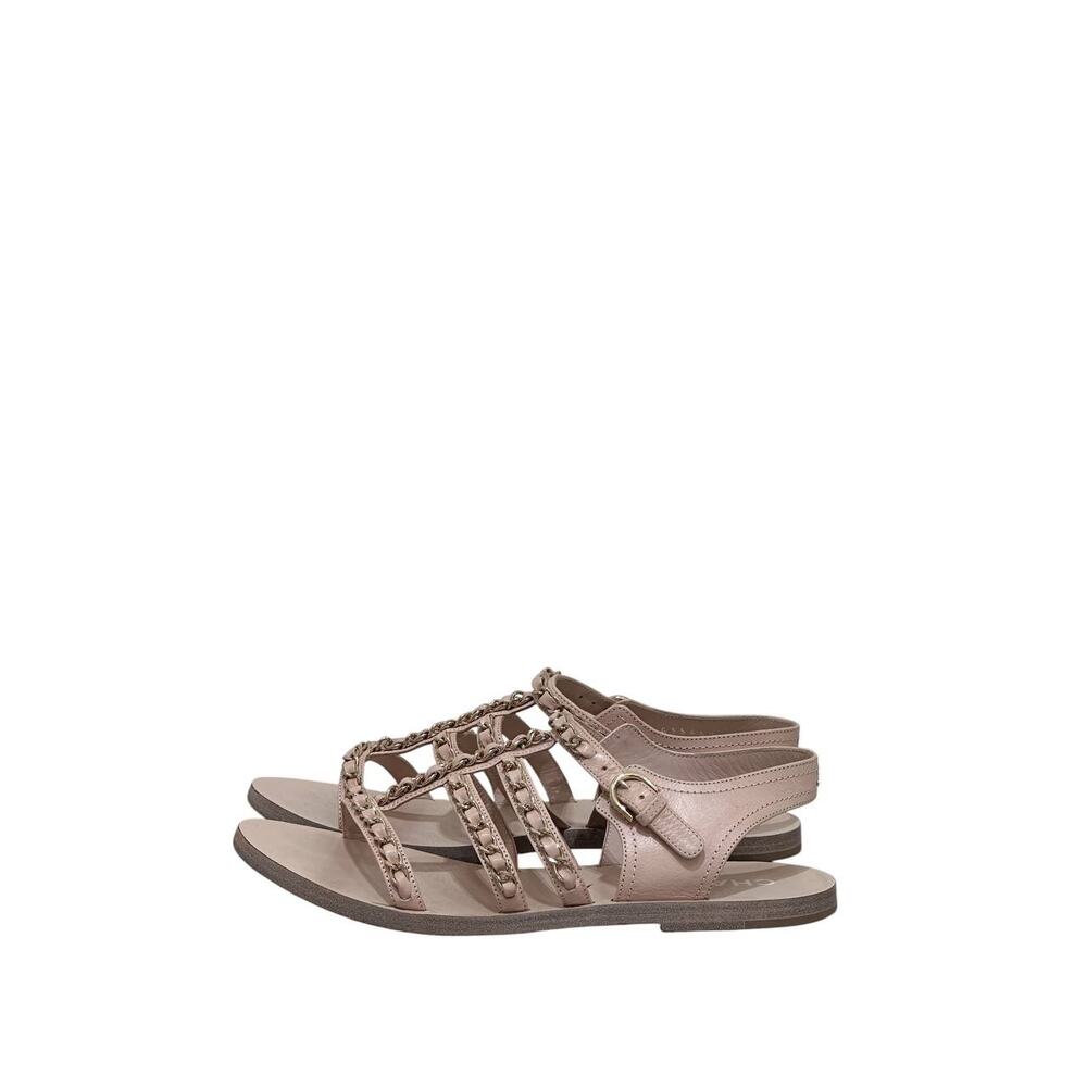 Chanel Nude Leather Gladiator Chain Sandals EU 37.5